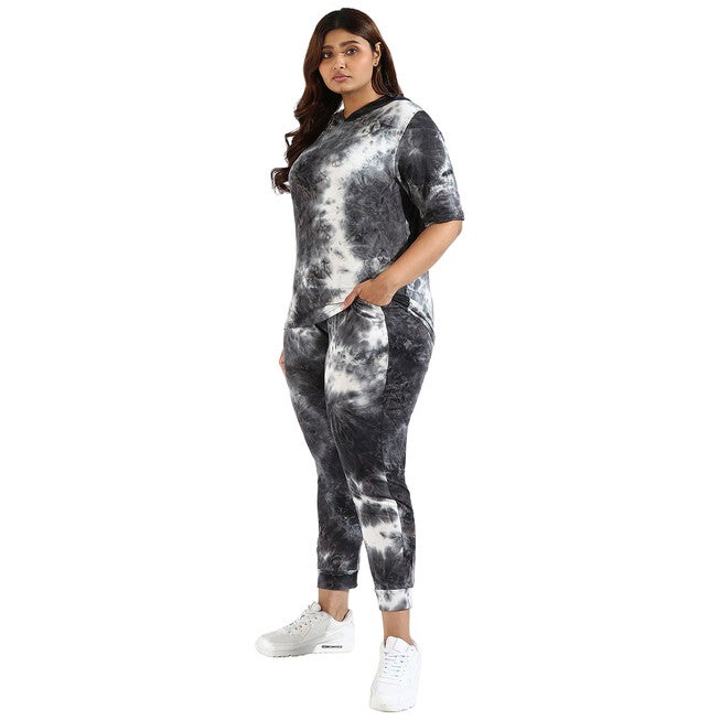 Women Black Tye-Dye Hooded Co-Ords Set, Charcoal Grey / Charcoal Grey, alternate image number null