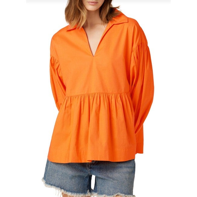 EMPIRE LONG SLEEVE POPLIN POET TOP IN SUN ORANGE, Sun Orange / Orange, hi-res image number 0