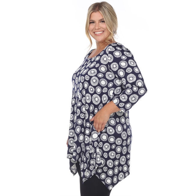 Printed Geometric Circle Tunic Top, Navy / Navy, alternate image number null