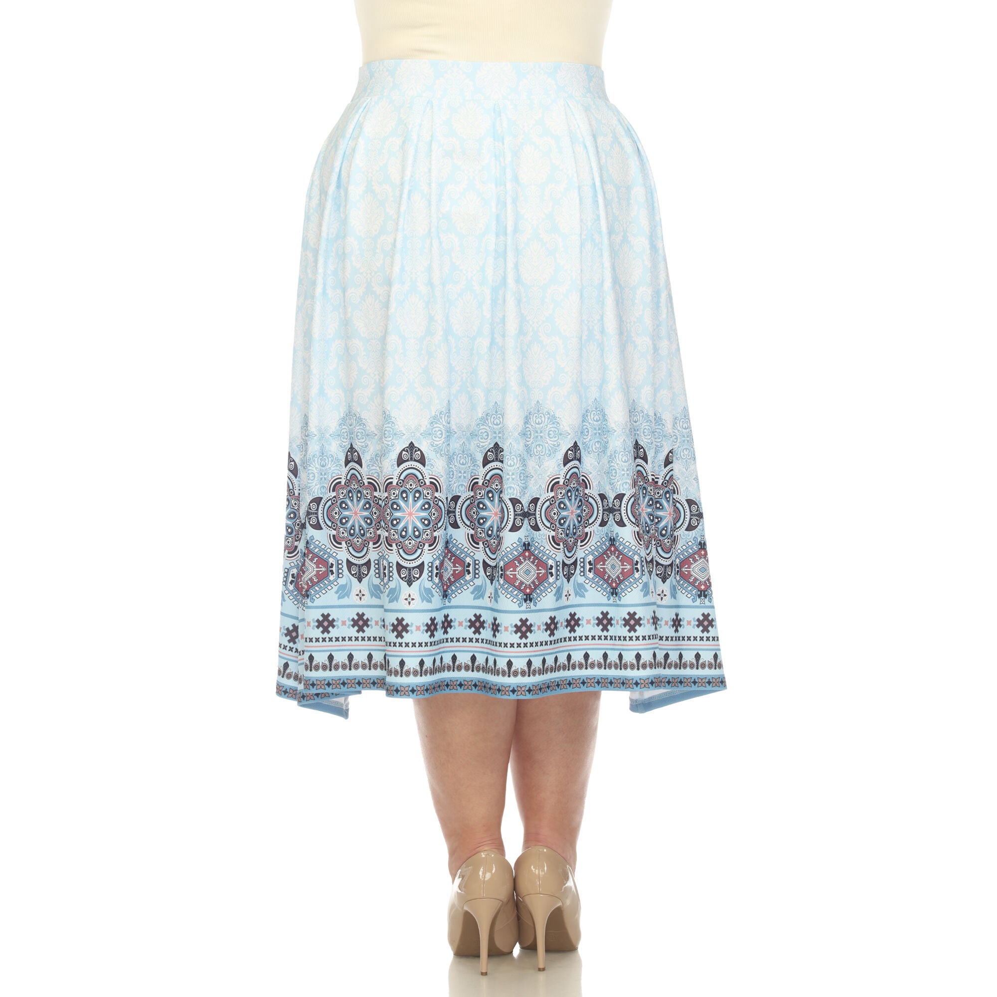 Pleated Skirt with Border Prints, Blue / Light Blue, alternate image number 4