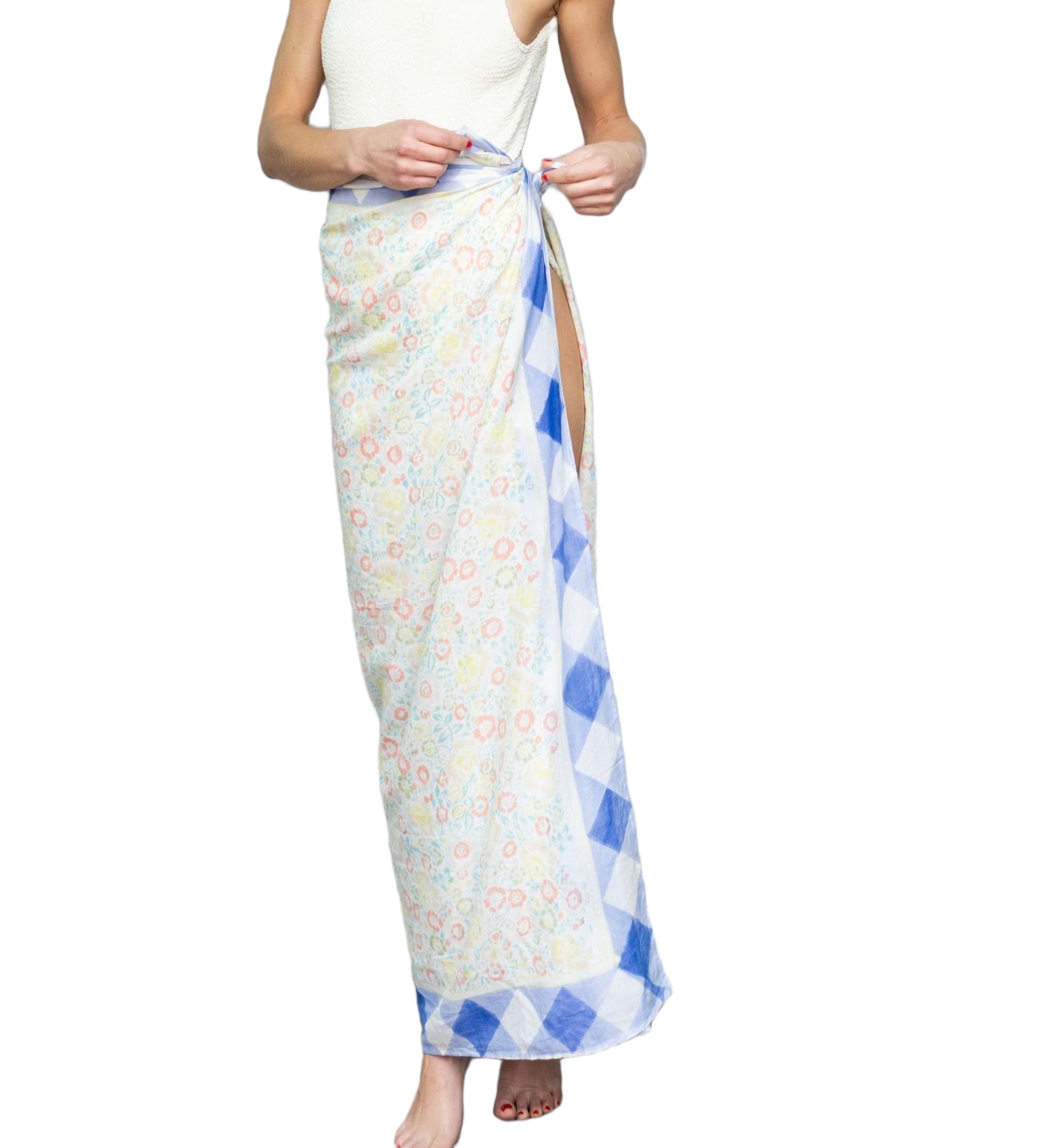Garden Island Sarong, Blue Floral / Light Blue, hi-res image number 0