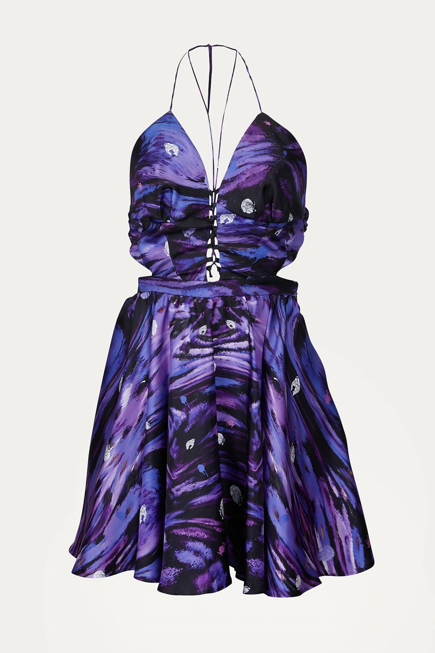 ZETA LACE-UP CUTOUT HALTERNECK MINI DRESS IN PURPLE/BLUE, , alternate image number 5