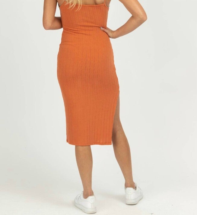 TWIST FRONT CUTOUT MIDI DRESS IN TERRACOTTA, Terracotta / Orange, alternate image number null