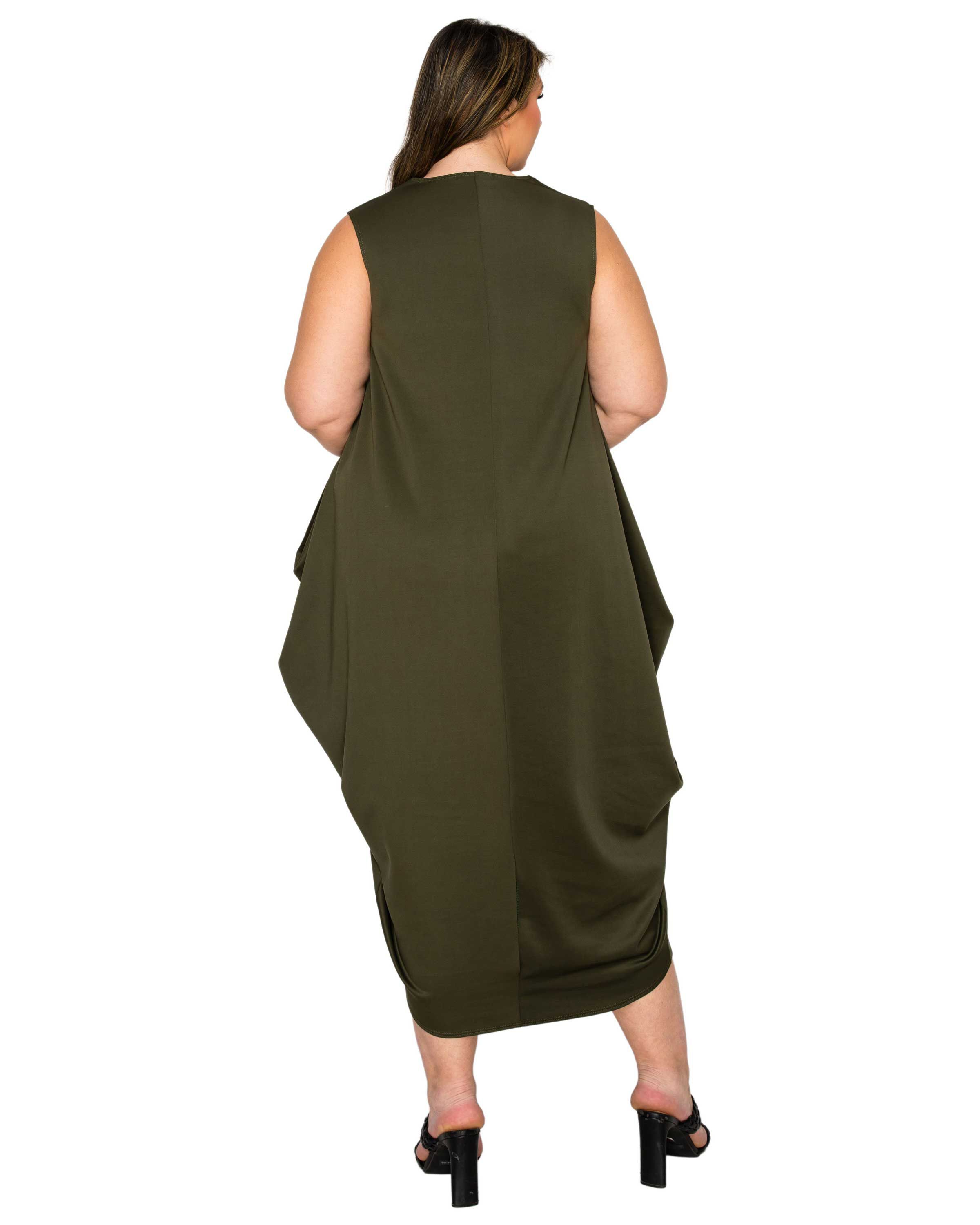 Clover Sleeveless Bubble Hem Dress, Army / Olive Green, alternate image number 2