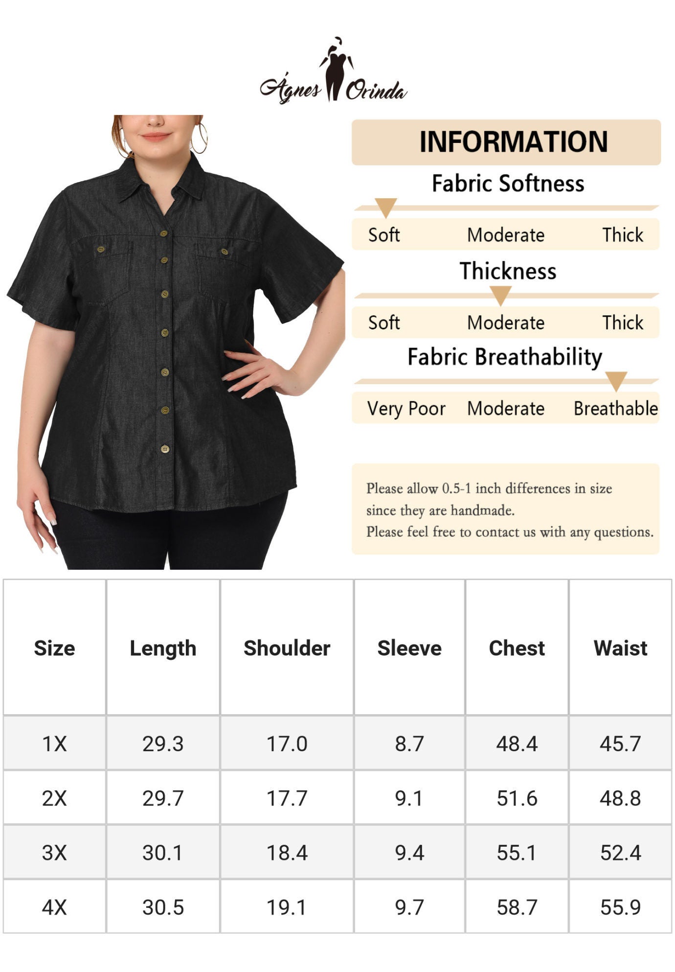 Short Sleeve Chambray Button Down Denim Shirt, Black / Black, alternate image number 4