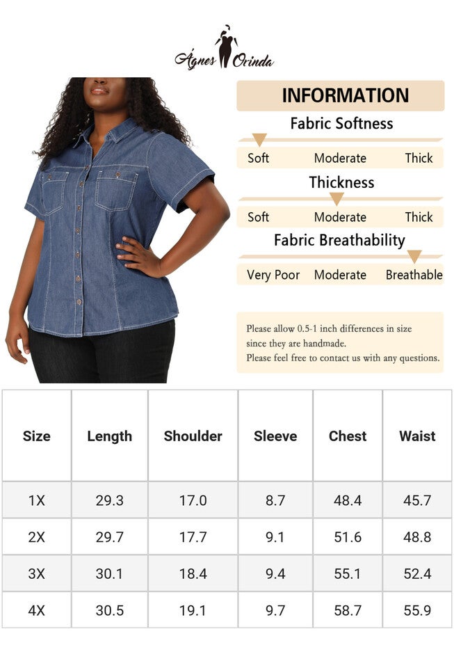 Short Sleeve Chambray Button Down Denim Shirt, Blue / Chambray Denim Medium, alternate image number null