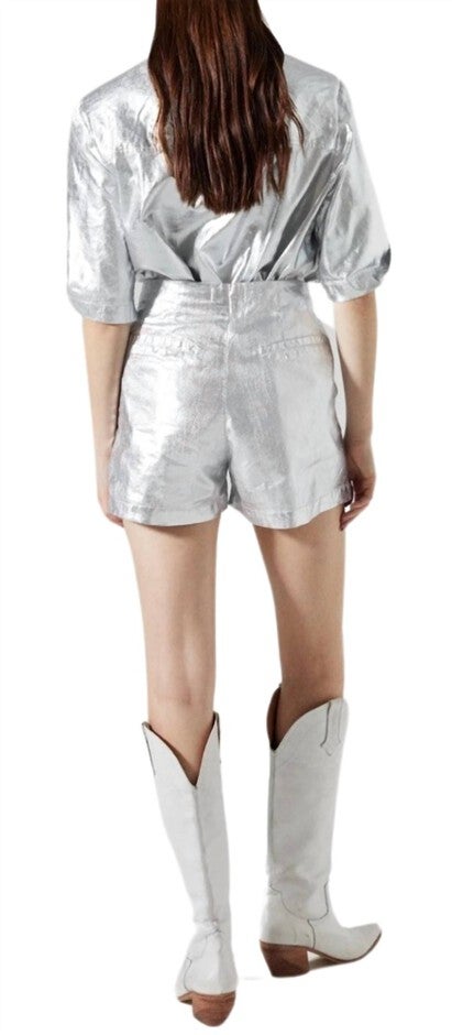 Frida Metallic Linen Short In Silver, , alternate image number null