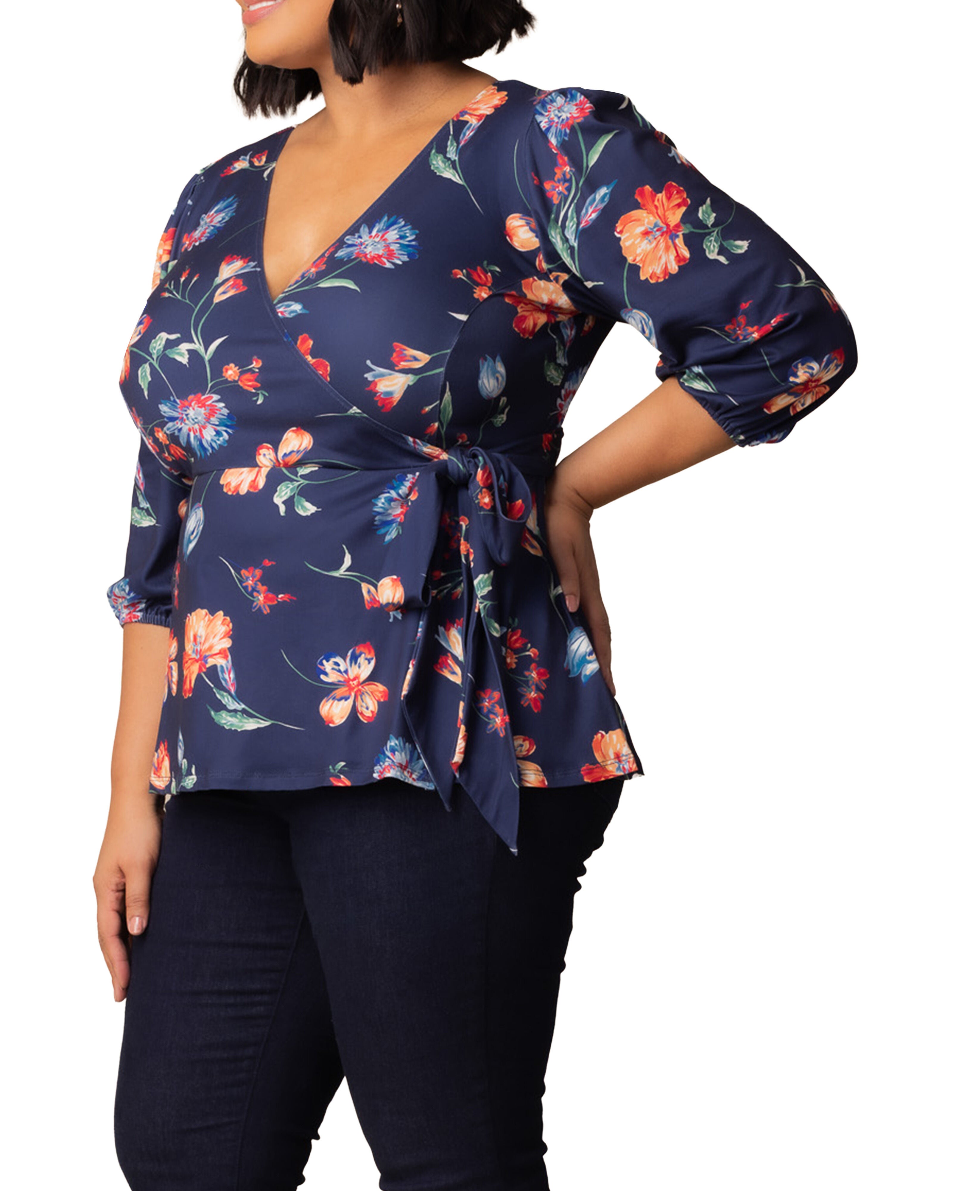 Nina Wrap Top, VIBRANT NAVY FLORALS / Navy, alternate image number 2