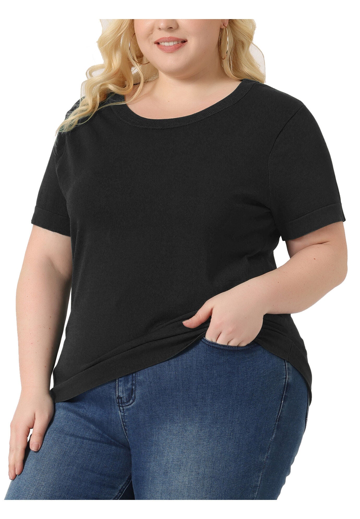 Short Sleeves Pullover Sweater Top, Black / Black, alternate image number 2