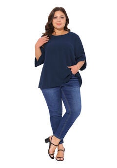 Round Neck Petal Sleeve Swiss Dots Blouse Top