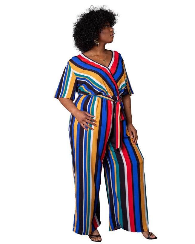 Havana Colorful Stripe Wrap-Front Jumpsuit, , alternate image number null