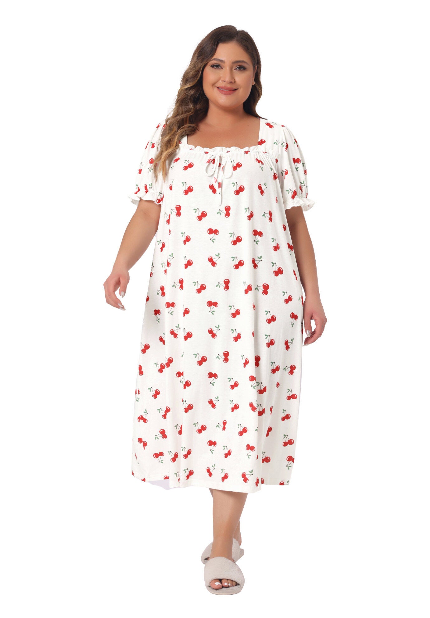 Cherry Ruffle Princess Nightdress, White / White, hi-res image number 0