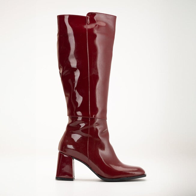 ADELE - BURGUNDY PATENT KNEE HIGH BOOTS, BURGUNDY / Burgundy, hi-res image number 0