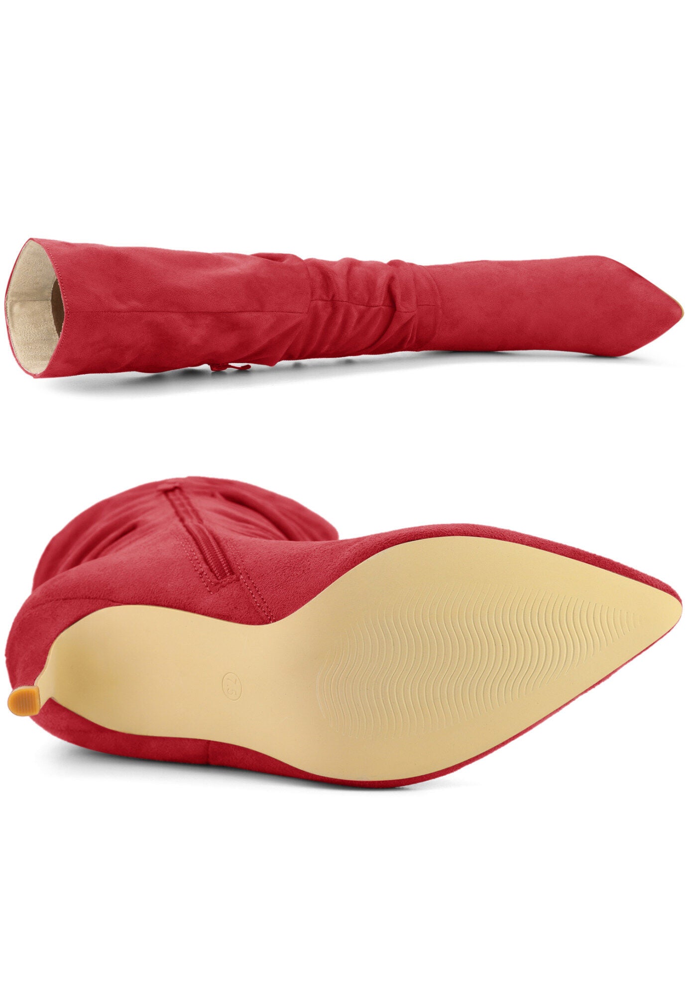 Slouch Pointed Toe Stiletto Heel Knee High Boots, Red / Red, alternate image number 3