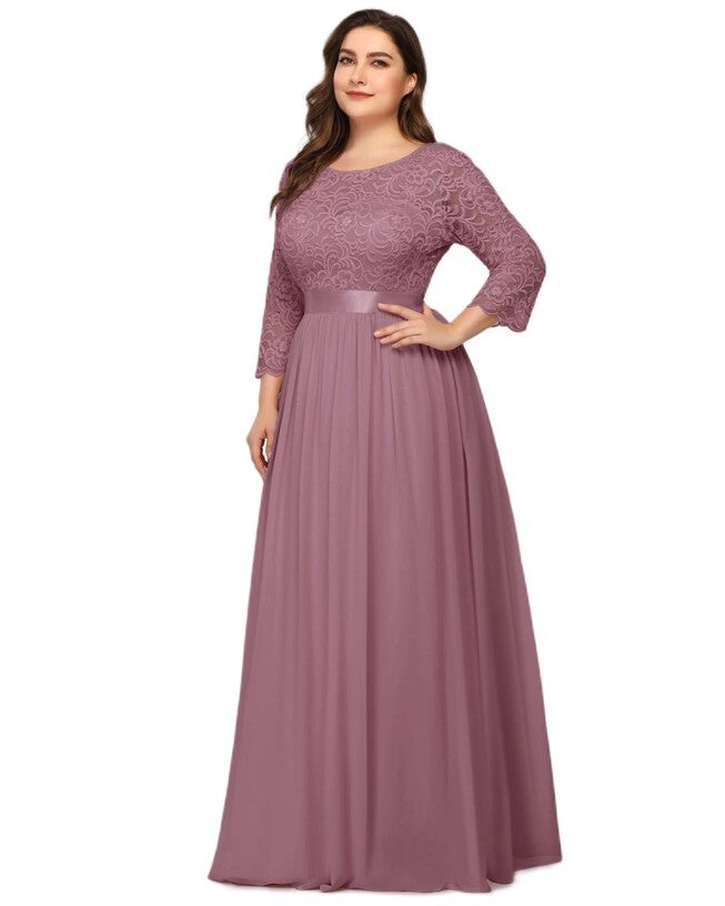 See-Through Floor Length Lace Evening Dress, Purple Orchid / Purple, alternate image number null