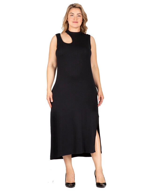 Aspen Women's Edgy Maxi Plus Size Dress, Black / Black, hi-res image number 0