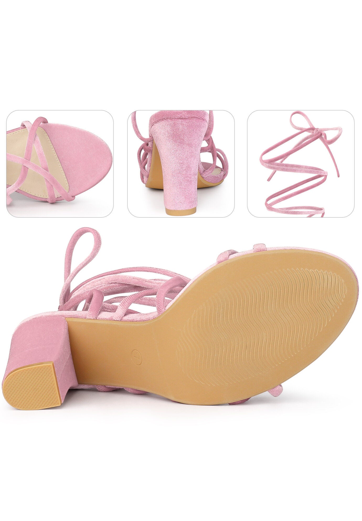 Lace Up Sandals Chunky Heels Strappy Heels, Pink / Pink, alternate image number 2