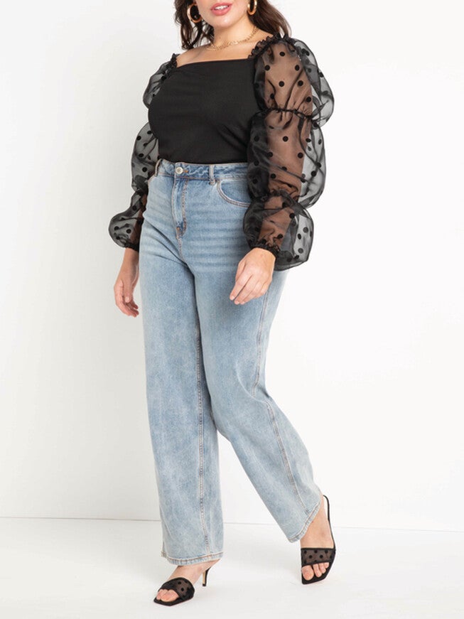 Joyce Flocked Organza Sleeve Top, , alternate image number null
