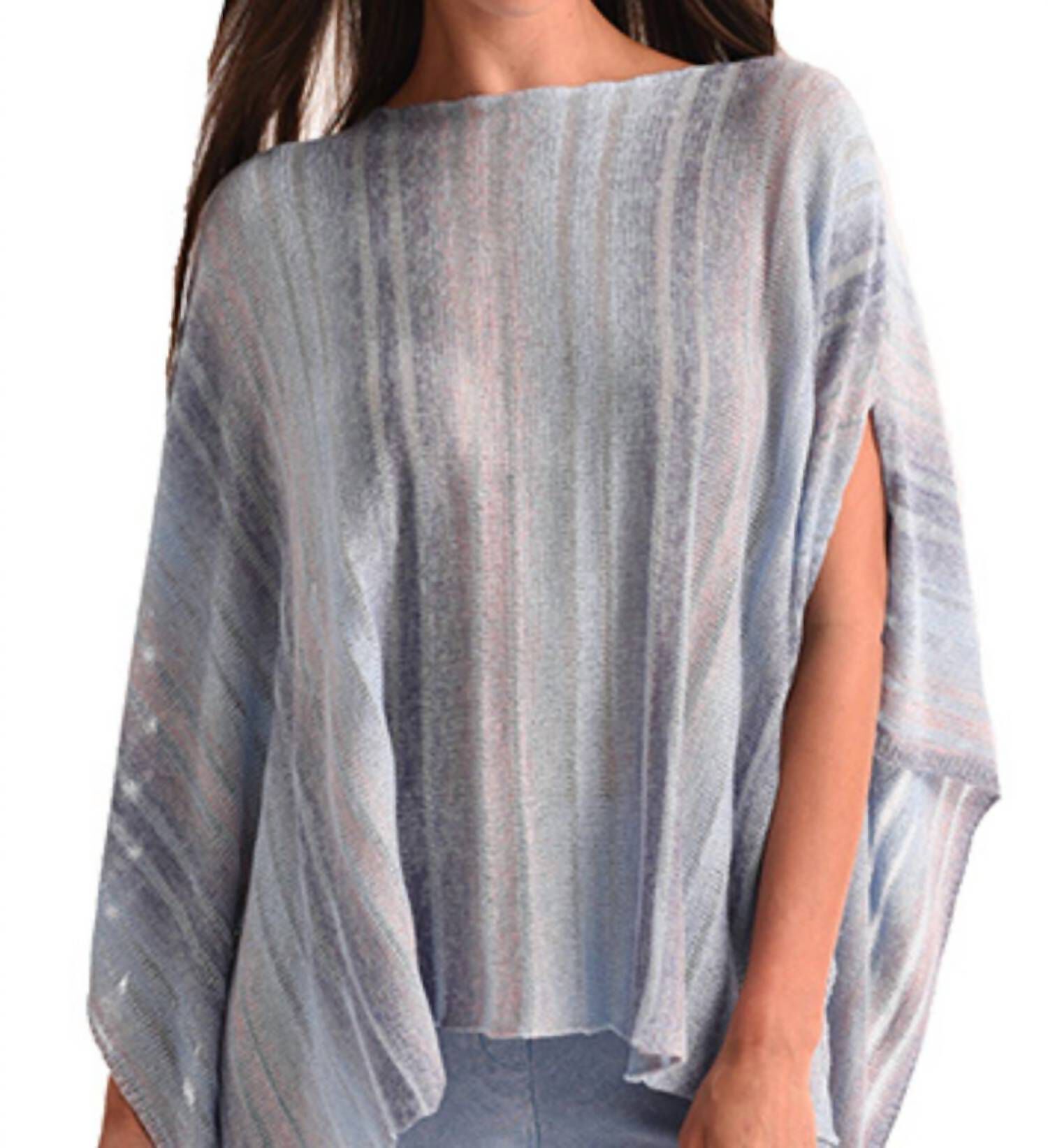 CUT-OUT PONCHO SWEATER IN DENIM, Denim / Light Grey, hi-res image number 0