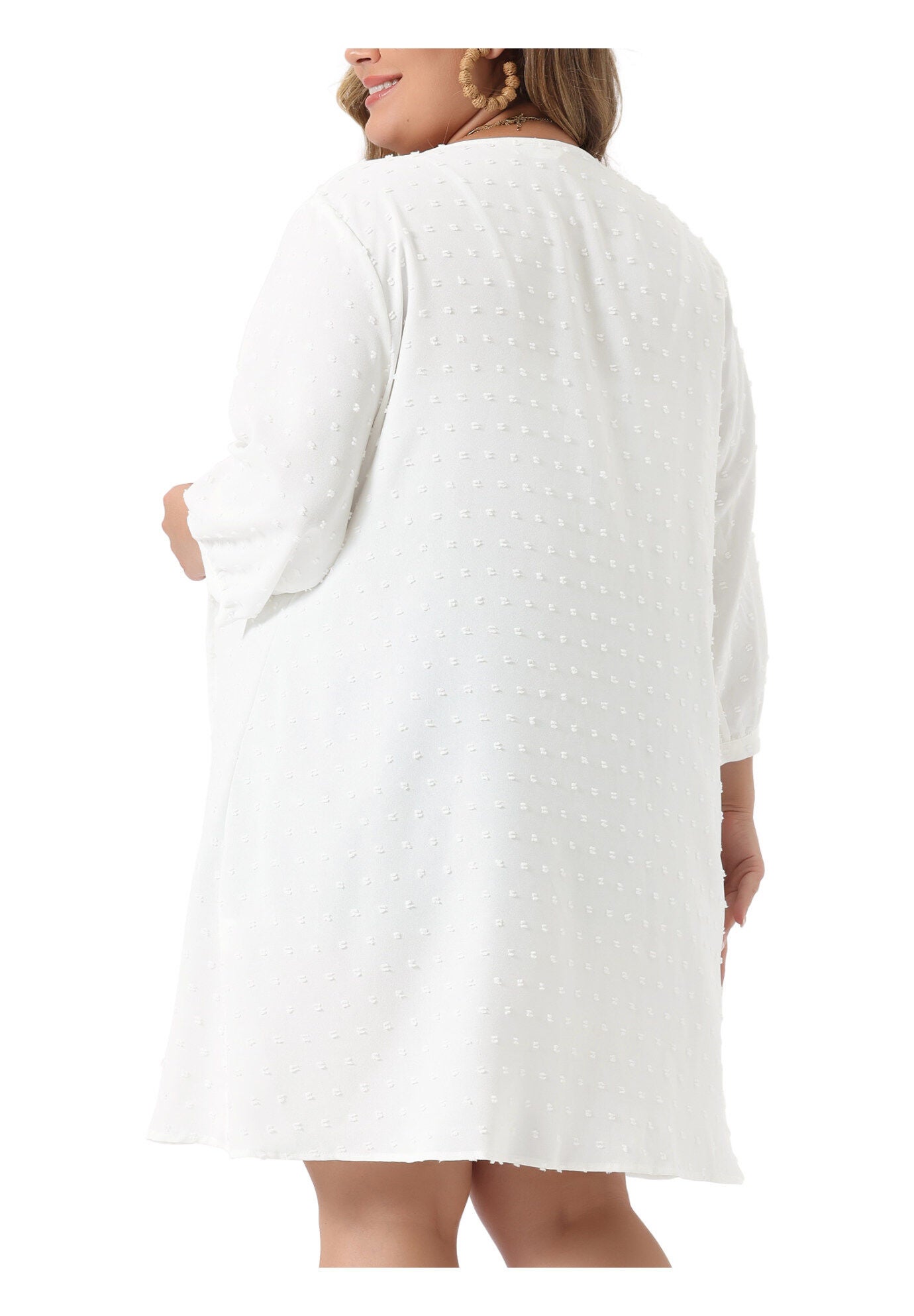 OPEN FRONT 3/4 SLEEVE SWISS DOTS LIGHTWEIGHT COVER UP CARDIGAN, White / White, alternate image number 4