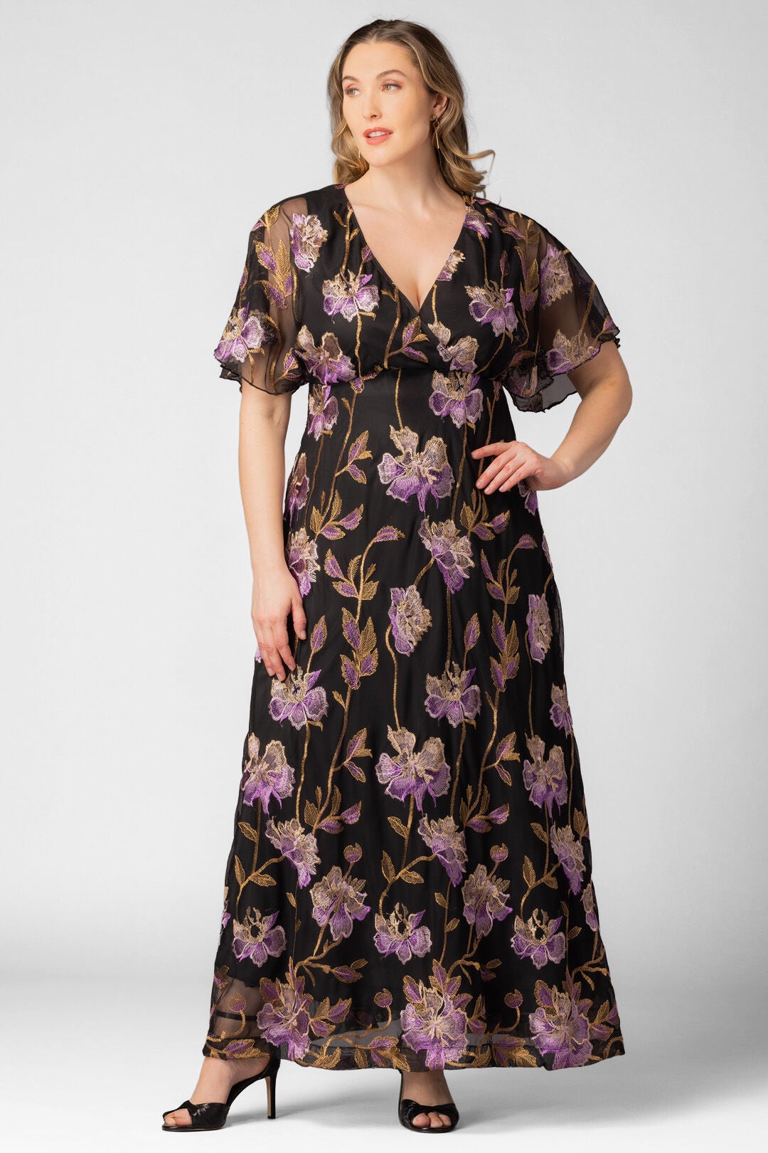 Embroidered Elegance Evening Gown, Purple Iris / Black, hi-res image number 0