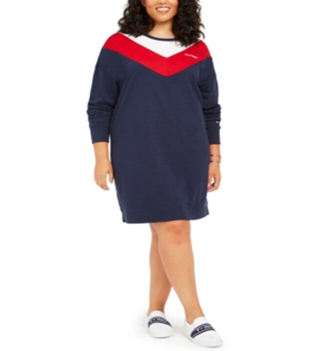 Tommy Hilfiger Women's Sport Plus Colorblocked Sweatshirt Dress Blue Size 0X, Blue / Navy, hi-res image number null