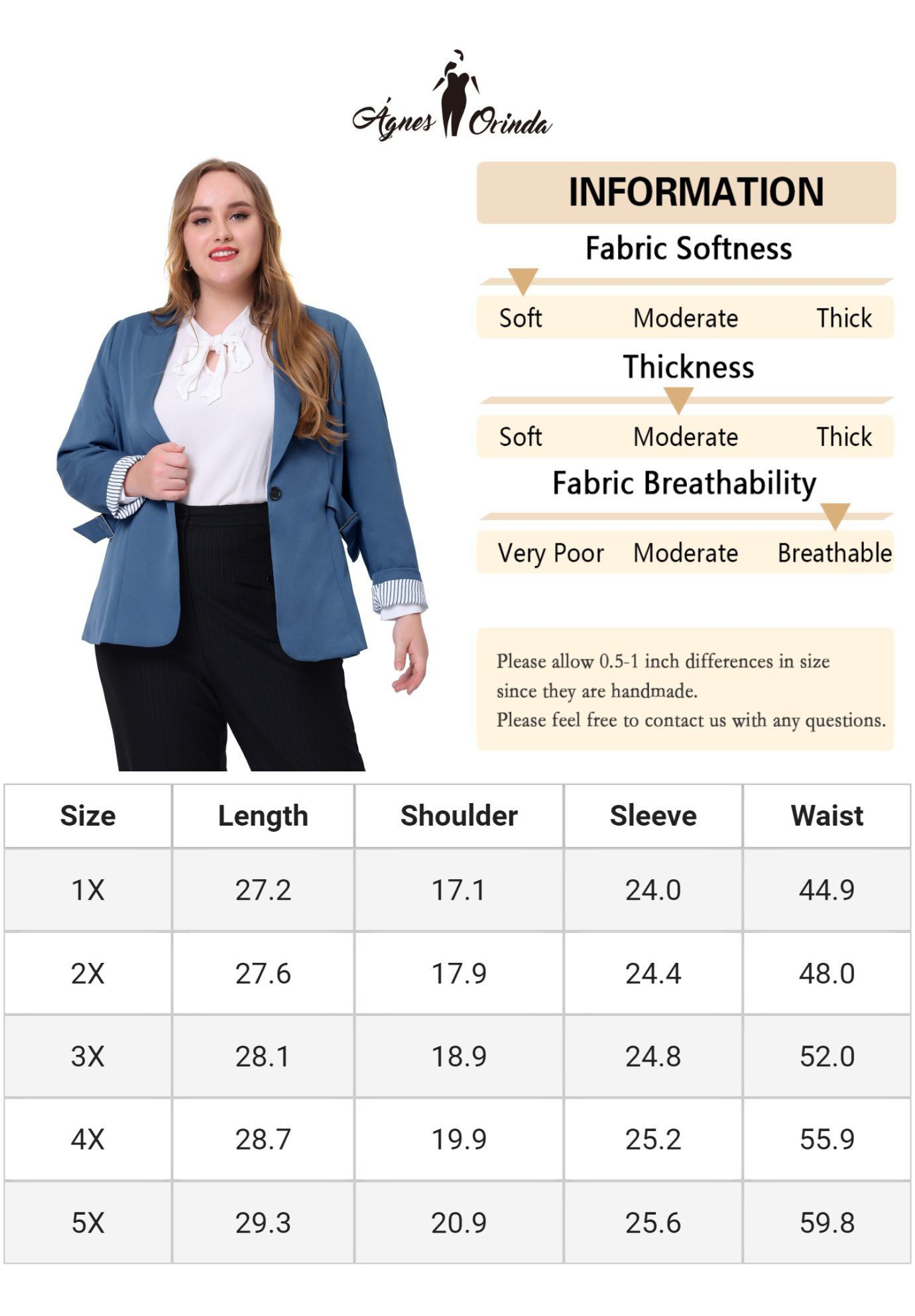 CONTRAST STRIPE CUFF NOTCHED LAPEL BLAZER, Gray Blue / Dusty Blue, alternate image number 4