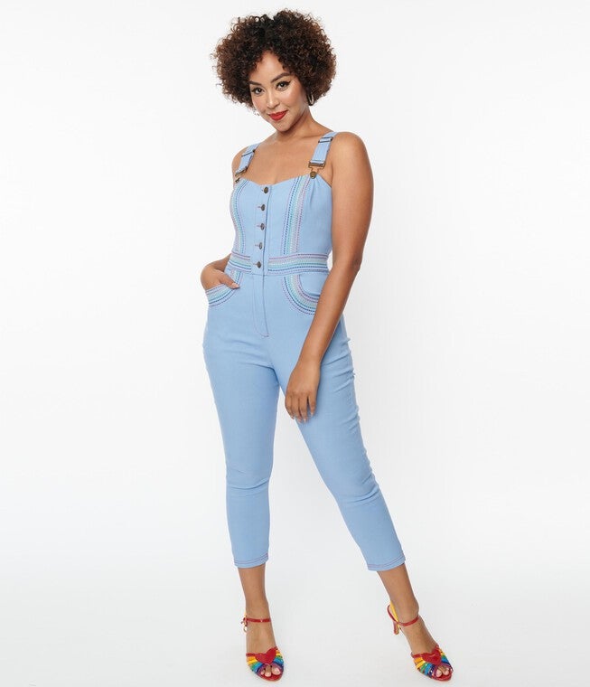 Unique Vintage Light Blue Rainbow Seamed Eartha Jumpsuit, Blue / Light Blue, hi-res image number null