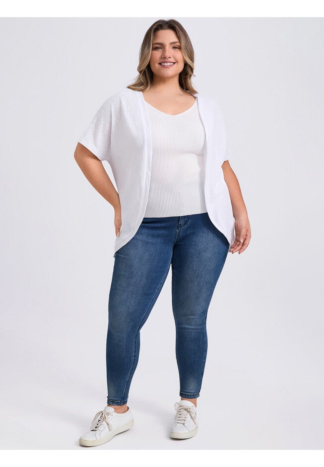Open Front Short Sleeves Loose Fit Knit Solid Cardigans, White / White, hi-res image number 0