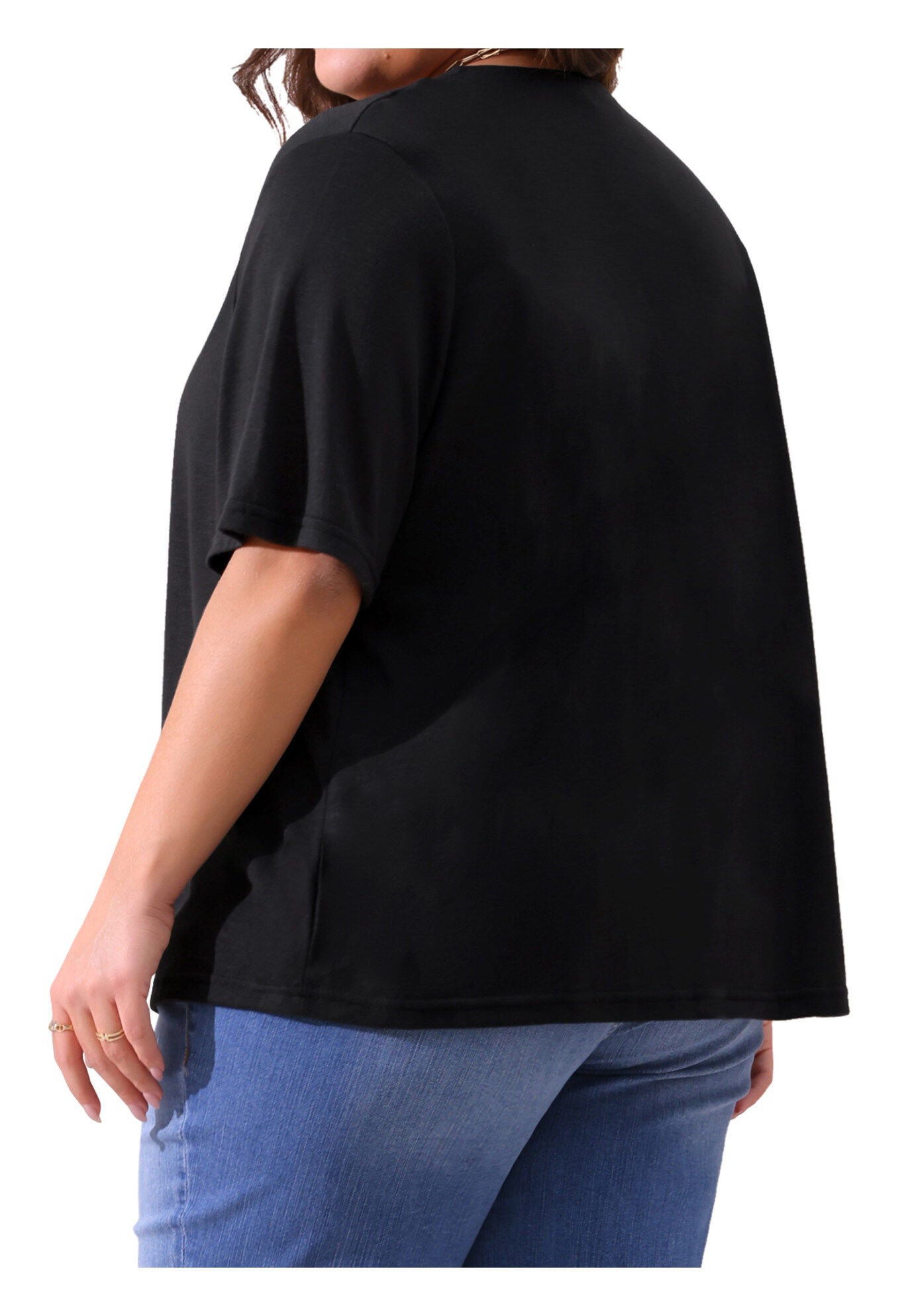 Button Down Sheer Short Sleeve Knitted Top, Black / Black, alternate image number 3