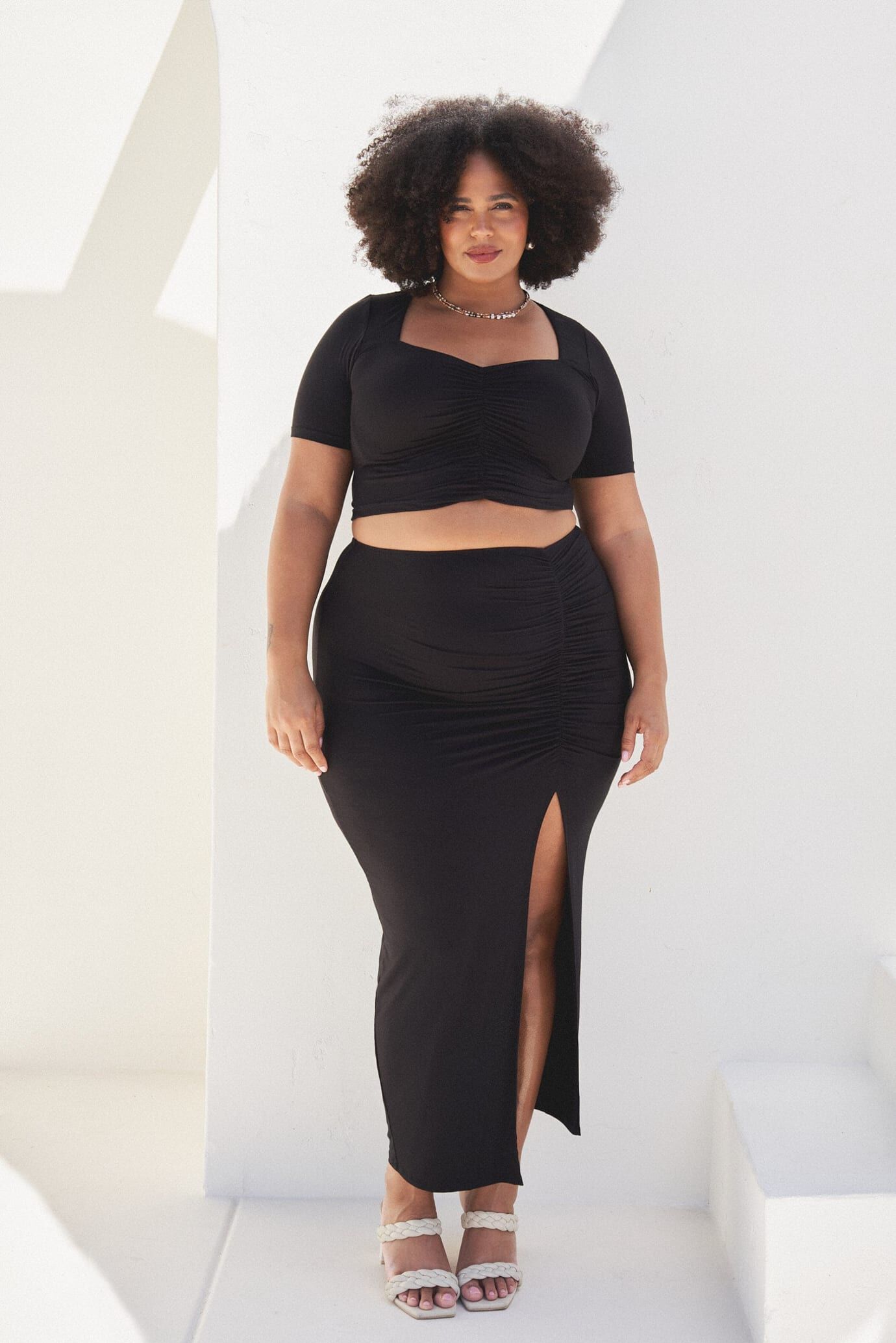 Casey Ruched Maxi Skirt, Black / Black, hi-res image number 0