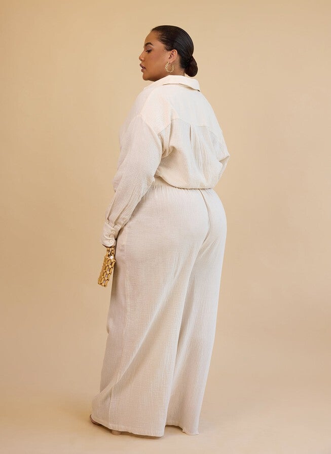 LYLA GAUZE COTTON WIDE LEG PANTS WITH POCKETS, White / White, alternate image number null