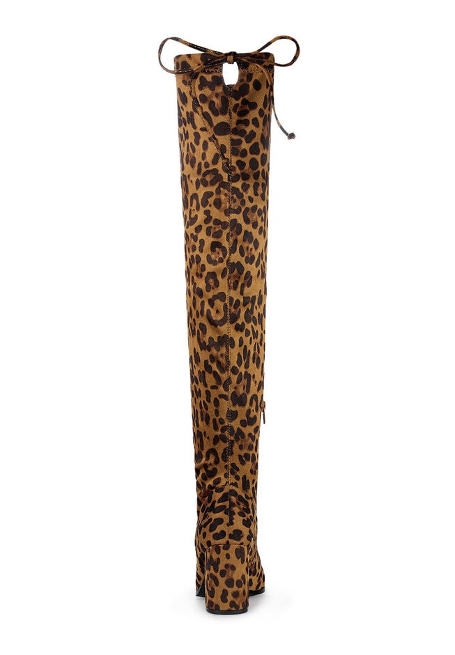 Round Toe Chunky Heel Over the Knee High Boots, Leopard / Brown, alternate image number 2