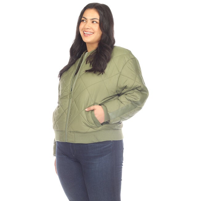 Women's Lightweight Diamond Quilted Puffer Bomber Jacket, Olive / Olive Green, hi-res image number null