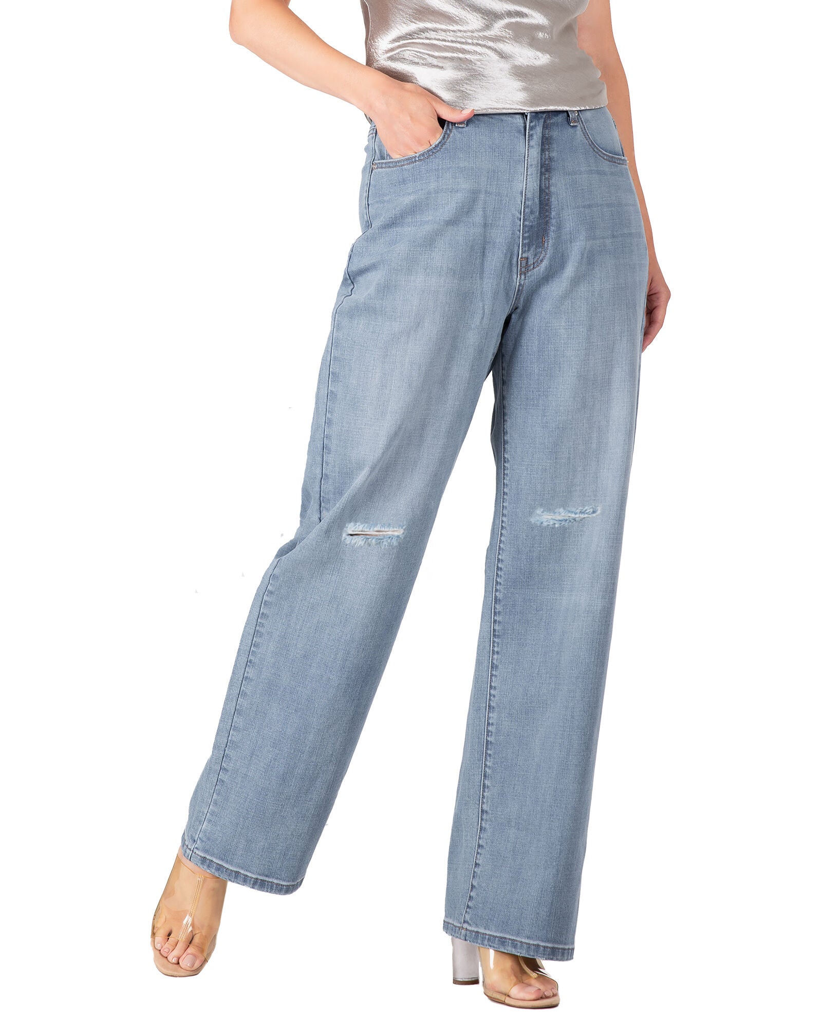 Alora Women&#39;s Subtle Distressed Boyfriend Jeans, Stone Wash Blue / Medium Wash, hi-res image number 0