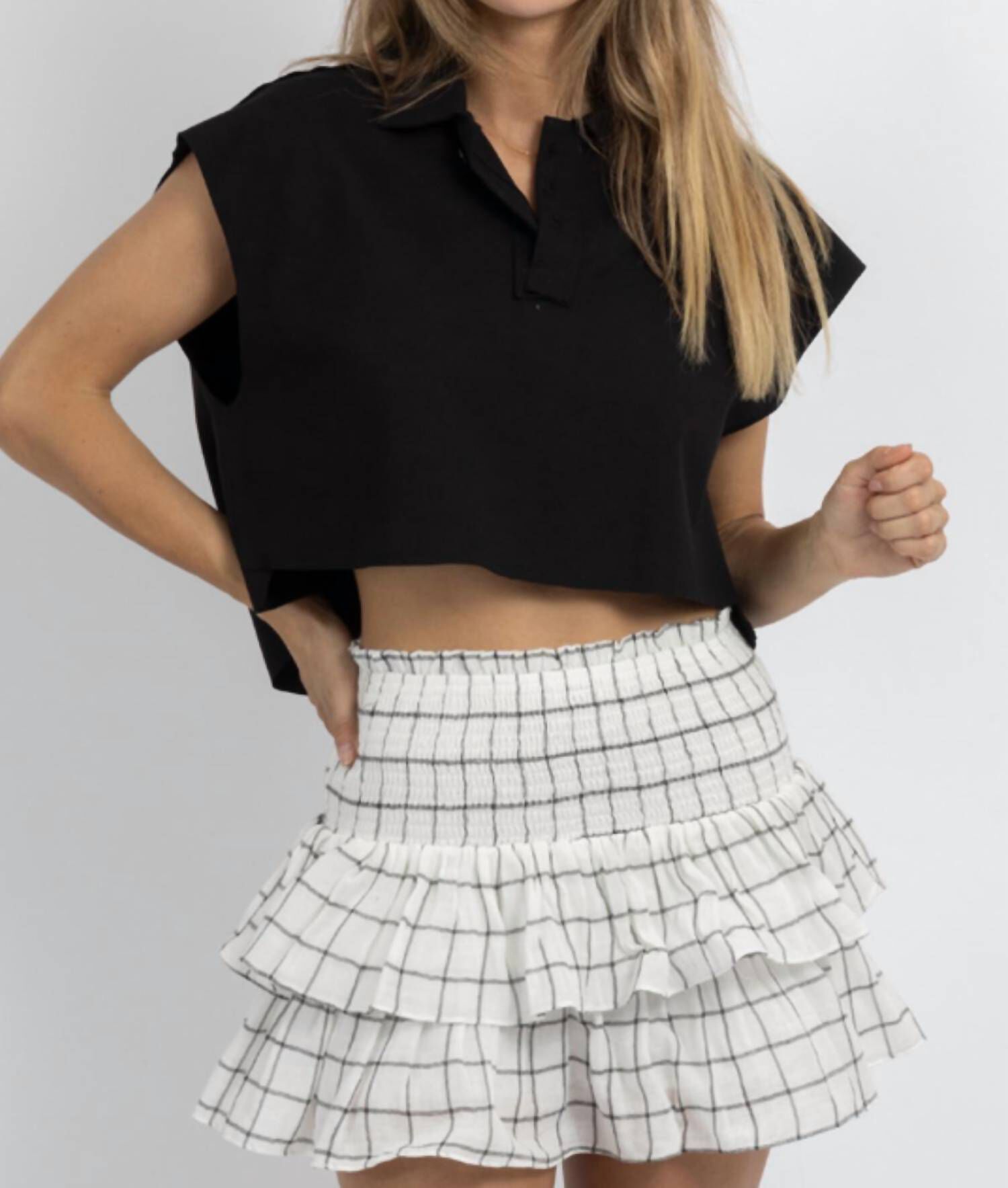 Carmen Check Gauze Skort In White, White / White, hi-res image number 0