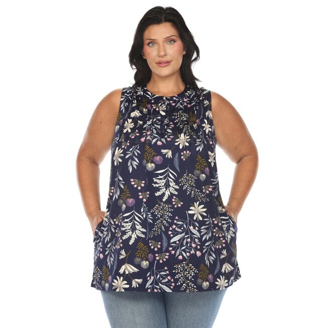 Floral Sleeveless Tunic Top, Navy / Navy, hi-res image number 0