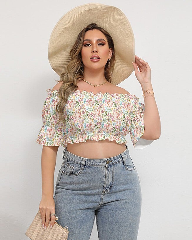 Garden Gala Floral Off-the-Shoulder Crop Top, , alternate image number null
