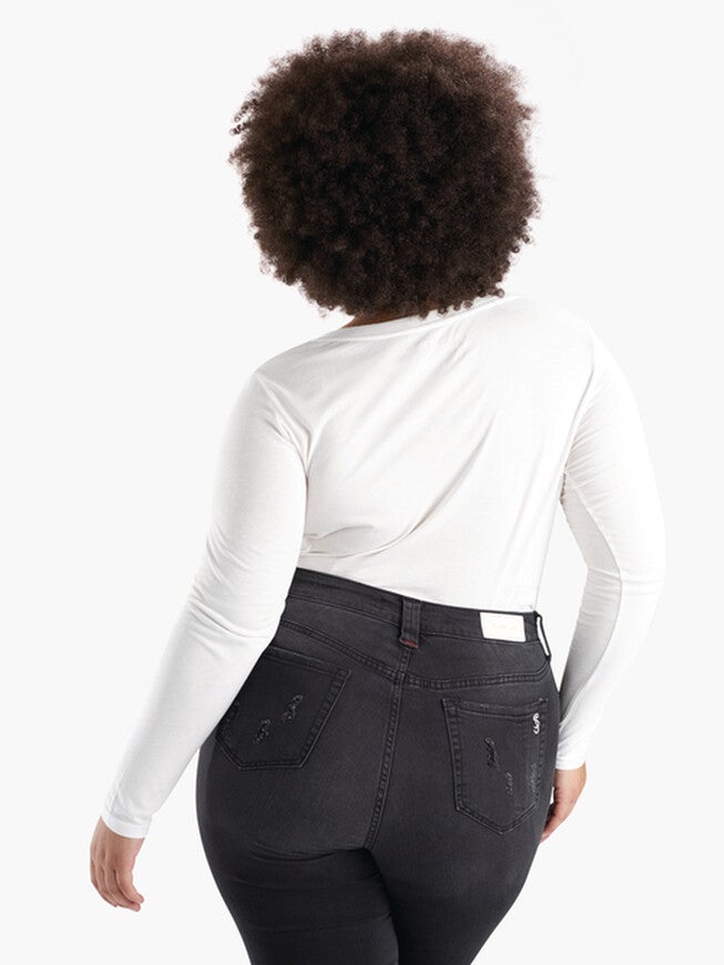 V Neck Long Sleeve T-shirt, WHITE / Ivory, alternate image number 1