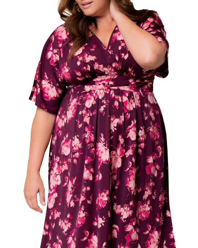 GIA FLOWY MIDI DRESS, SHIMMERING SANGRIA BLOOMS / New Wine, alternate image number 2
