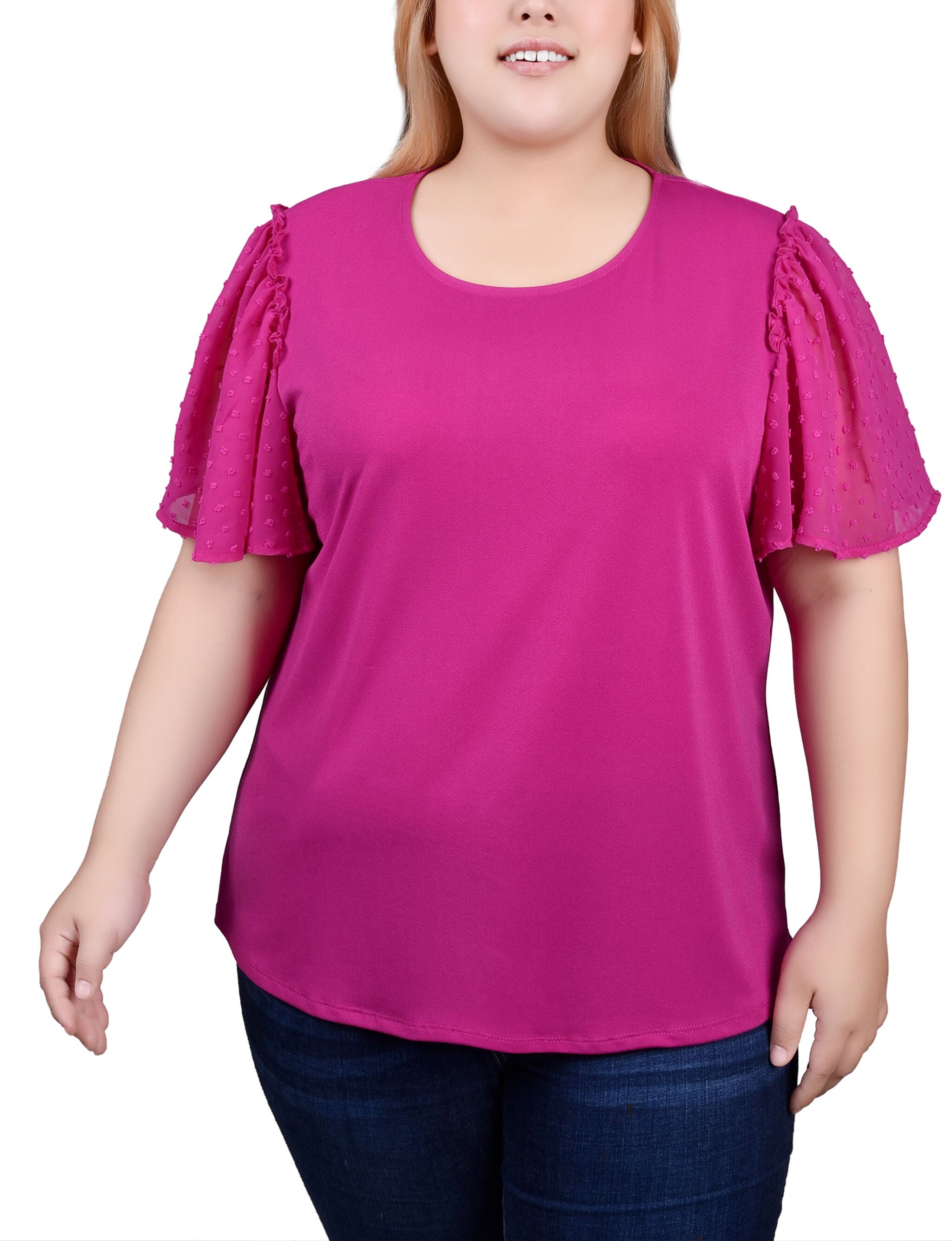 Clip Dot Flutter Sleeve Top, Fushia Red / pink, hi-res image number 0