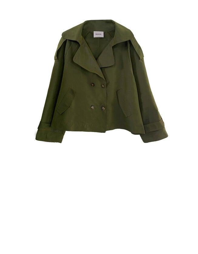 JULIA SHORT TRENCH COAT, Olive Green / Olive Green, alternate image number 1