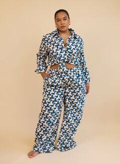 QUINTA ABSTRACT PRINT WIDE LEG PANTS WITH POCKETS