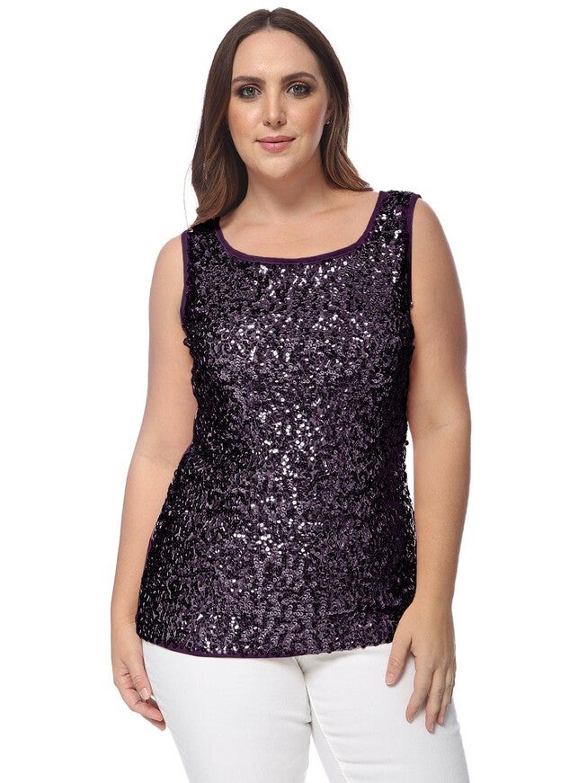 Sleeveless Sequin Tank Top, Purple / Purple, hi-res image number null