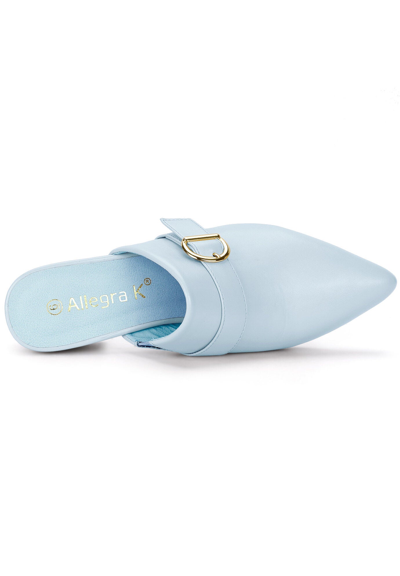 Pointed Toe Slip On Block Heel Sandals Mules, Sky Blue / Light Blue, alternate image number 3