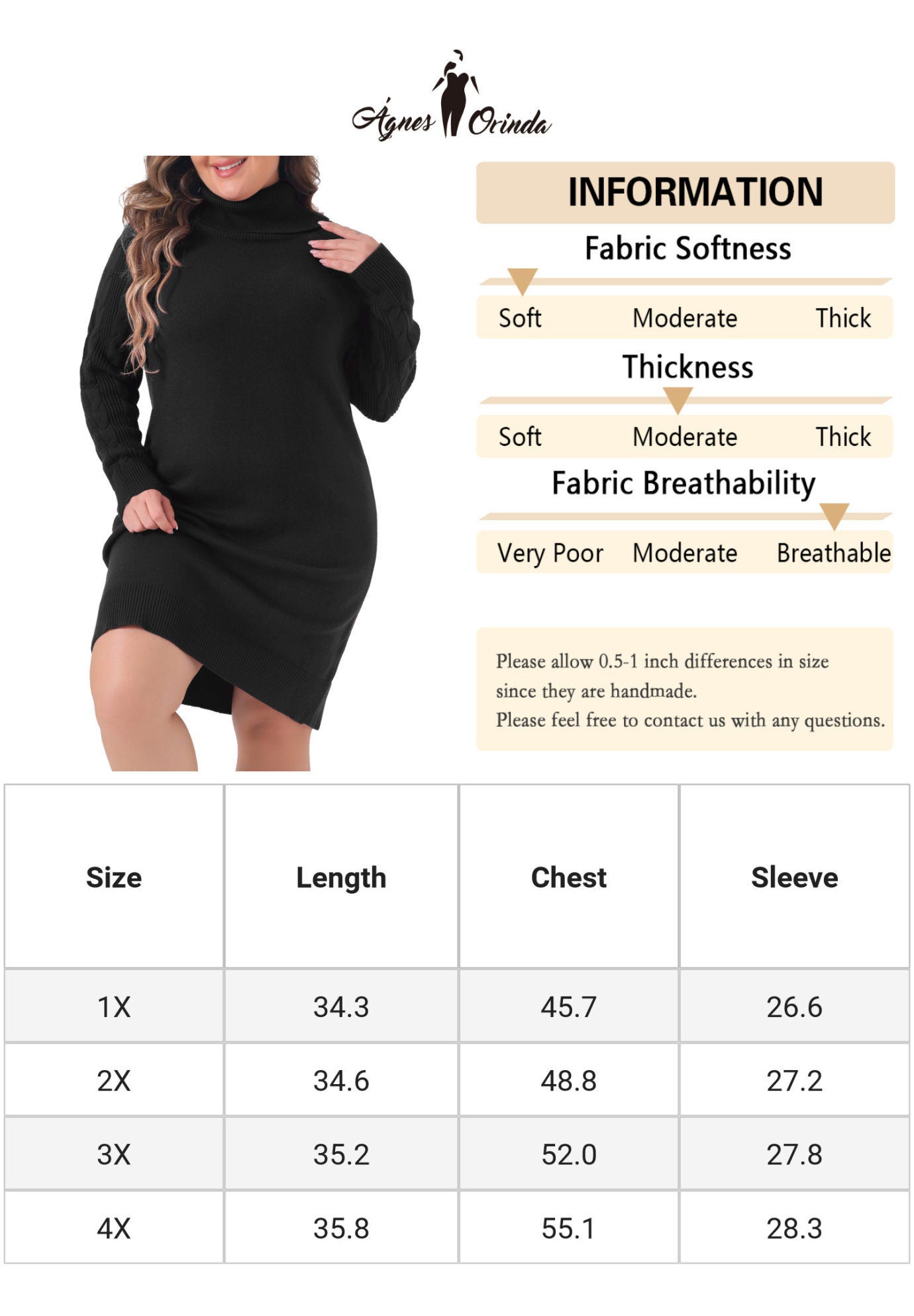 Turtleneck Pullover Long Sweater Dress, Black / Black, alternate image number 4