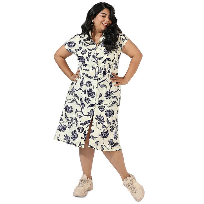 Floral Printed Shirt Style Dress, Cream / Cream, hi-res image number null