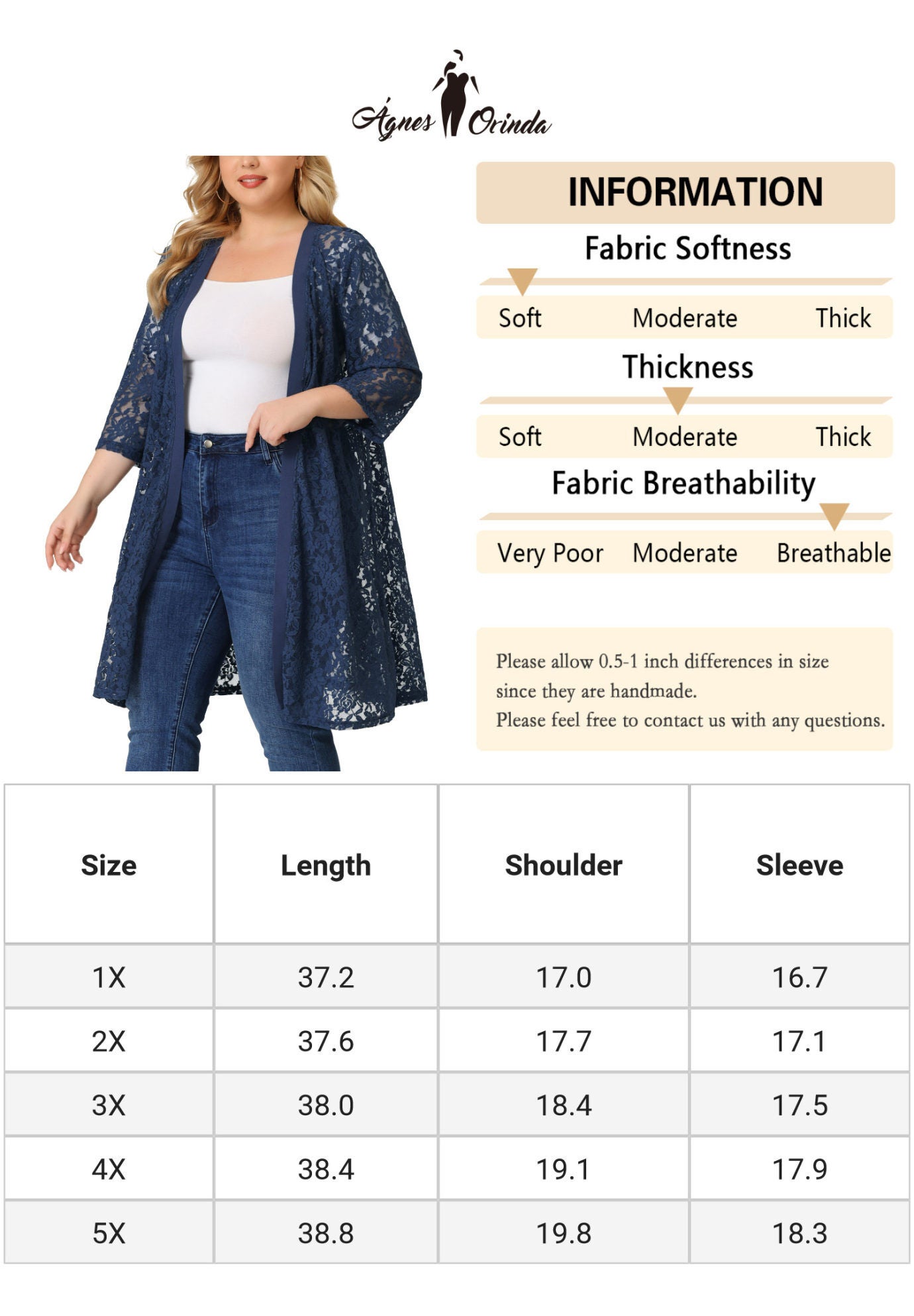 LACE CROCHET 3/4 SLEEVE COVER UP CARDIGAN, Navy / Navy, alternate image number 4