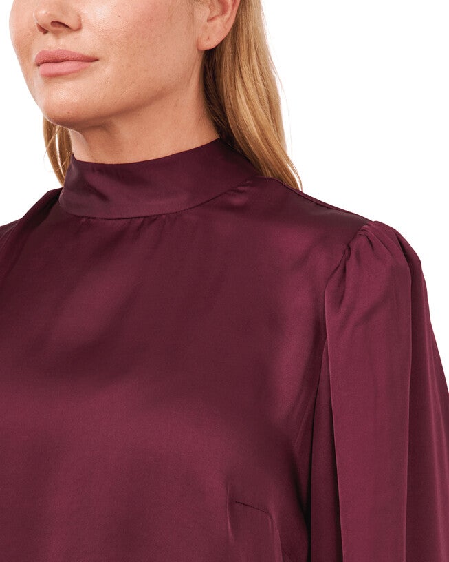Kinsley Tie -Sleeve Mock Neck Blouse, 680RICH CABERNET / Burgundy, alternate image number null