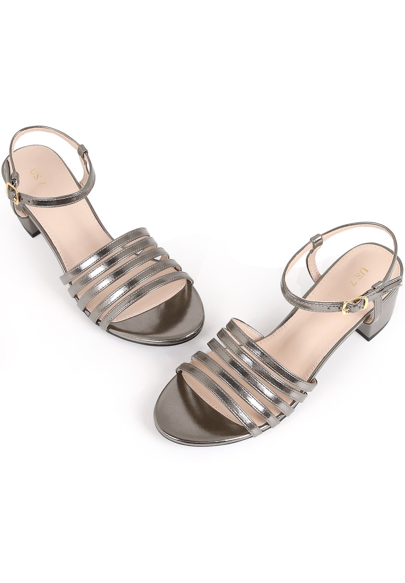 Strappy Open Toe Gladiator Block Heel Metallic Sandal, Gunmetal Metallic / Charcoal Grey, hi-res image number 0